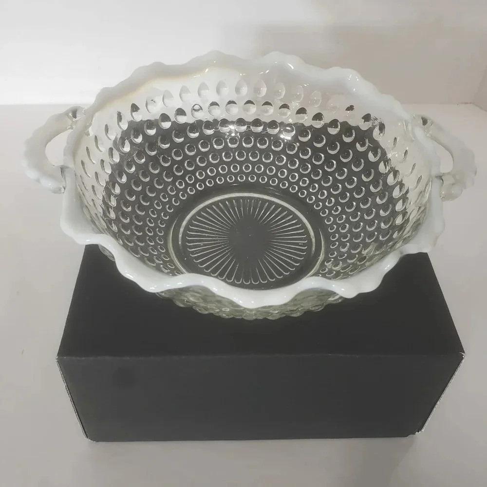 Vintage Anchor Hocking Hobnail Moonstone Clear Opalescent Bowl.